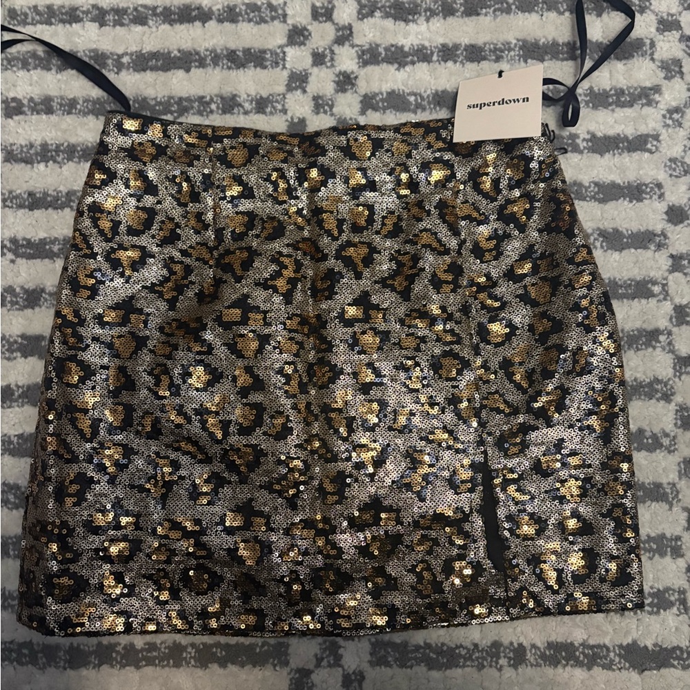 Superdown Metallic Animal Print Mini Skirt